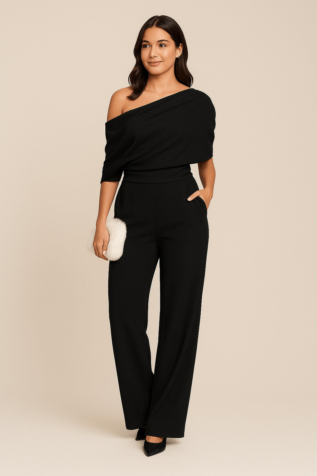 One Shoulder Draped Jumpsuit