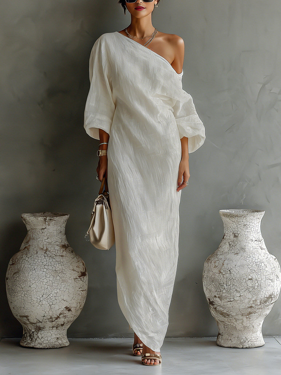 One Shoulder Draped Maxi Dress