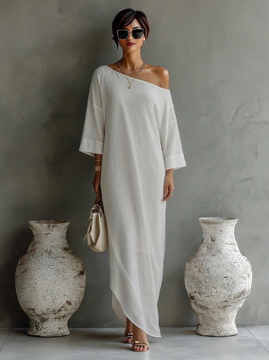One Shoulder Draped Maxi Dress