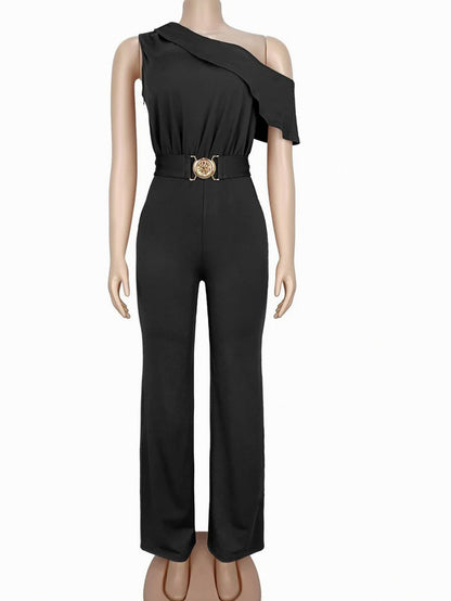 One Shoulder Draped Wide Leg Jumpsuit