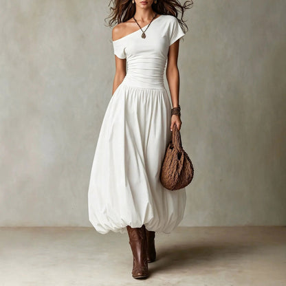 One Shoulder Drop Waist Bubble Maxi Dress