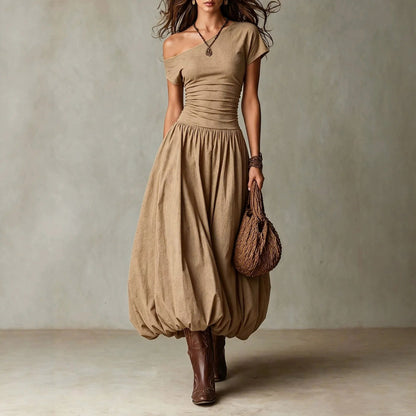 One Shoulder Drop Waist Bubble Maxi Dress