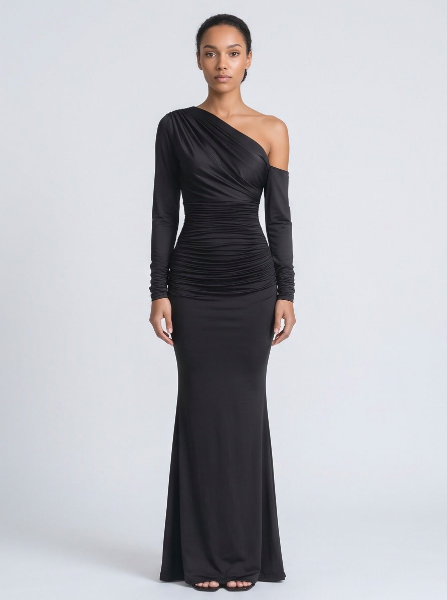 Long Sleeve One Shoulder Maxi Dress