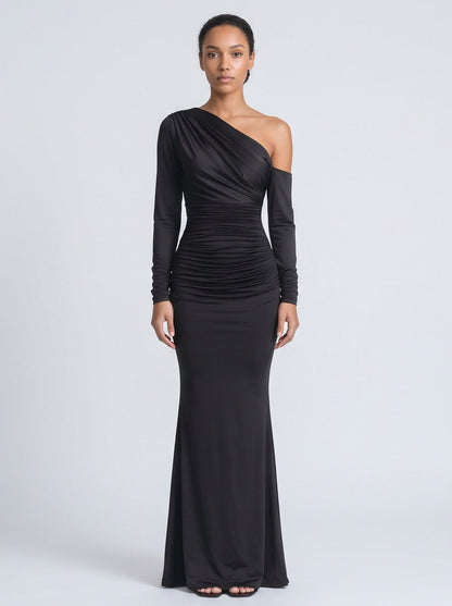 Long Sleeve One Shoulder Maxi Dress
