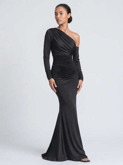 Long Sleeve One Shoulder Maxi Dress