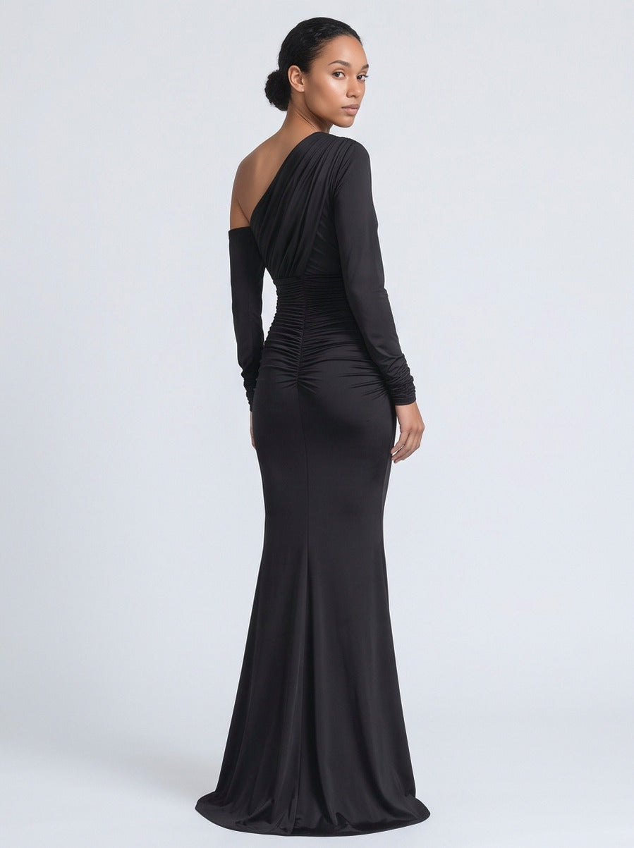 Long Sleeve One Shoulder Maxi Dress