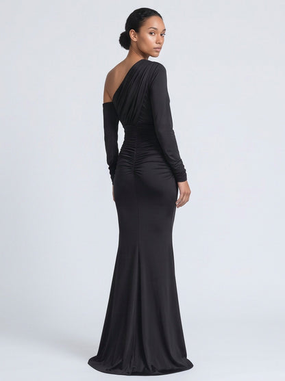 Long Sleeve One Shoulder Maxi Dress