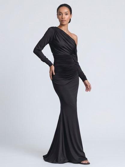 Long Sleeve One Shoulder Maxi Dress