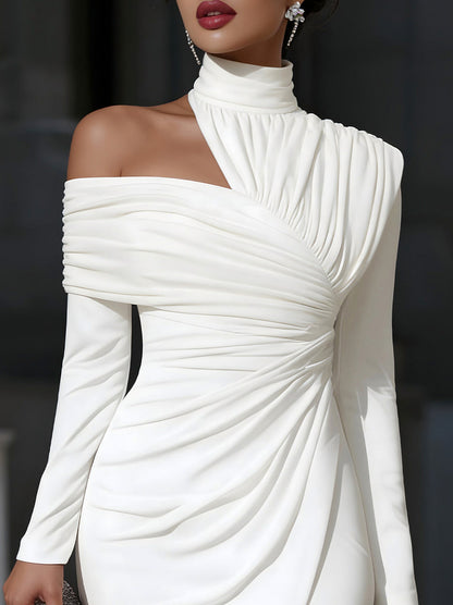 One Shoulder Ruched Midi Dress