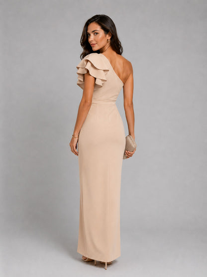 One Shoulder Ruffle Maxi Dress