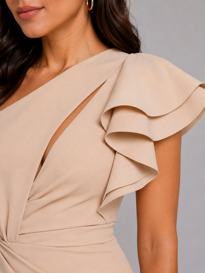 One Shoulder Ruffle Maxi Dress