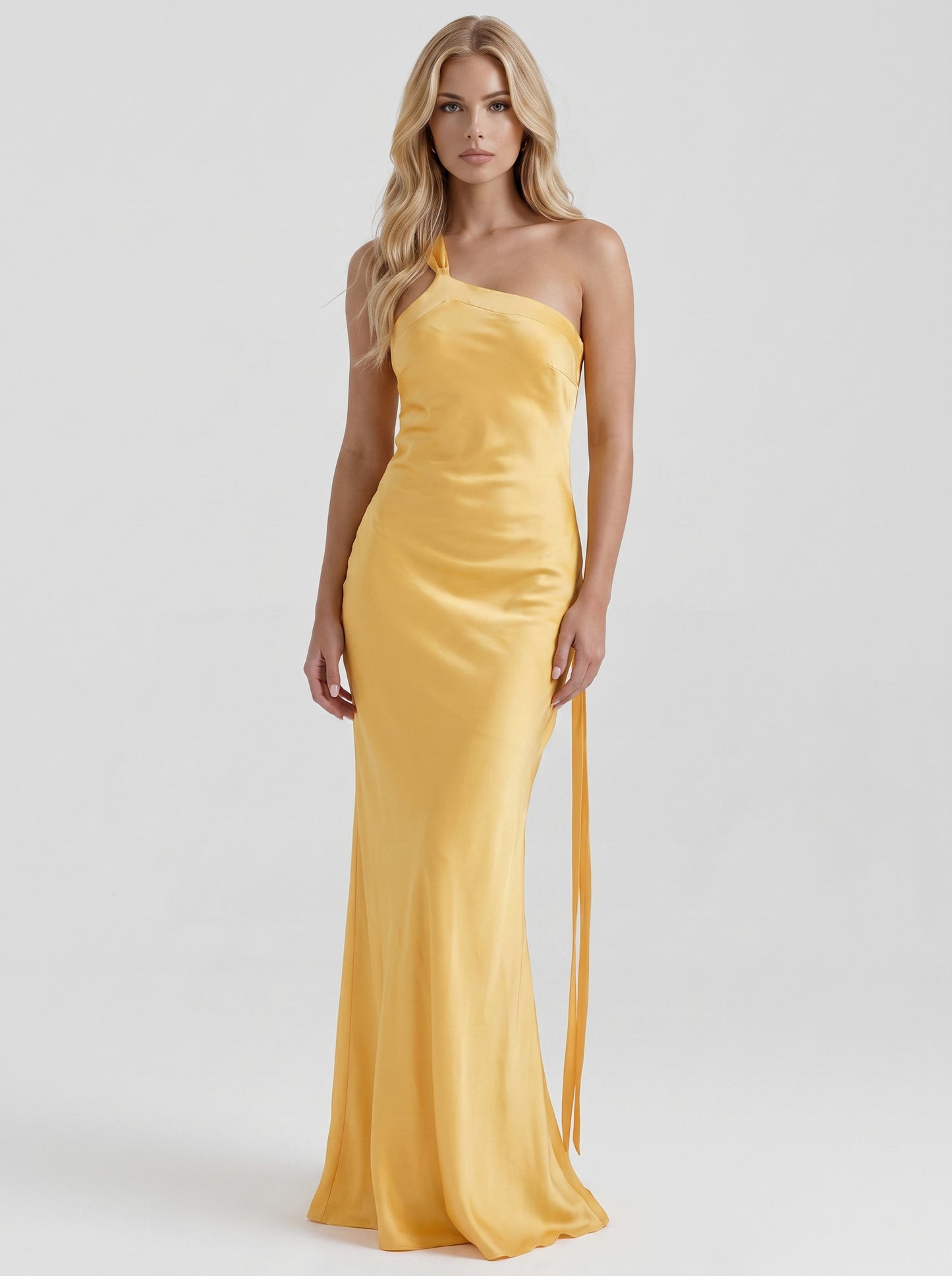 One Shoulder Satin Maxi Dress