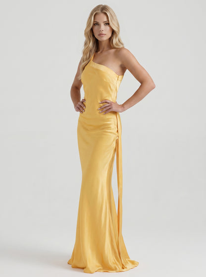 One Shoulder Satin Maxi Dress