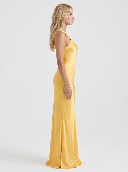 One Shoulder Satin Maxi Dress