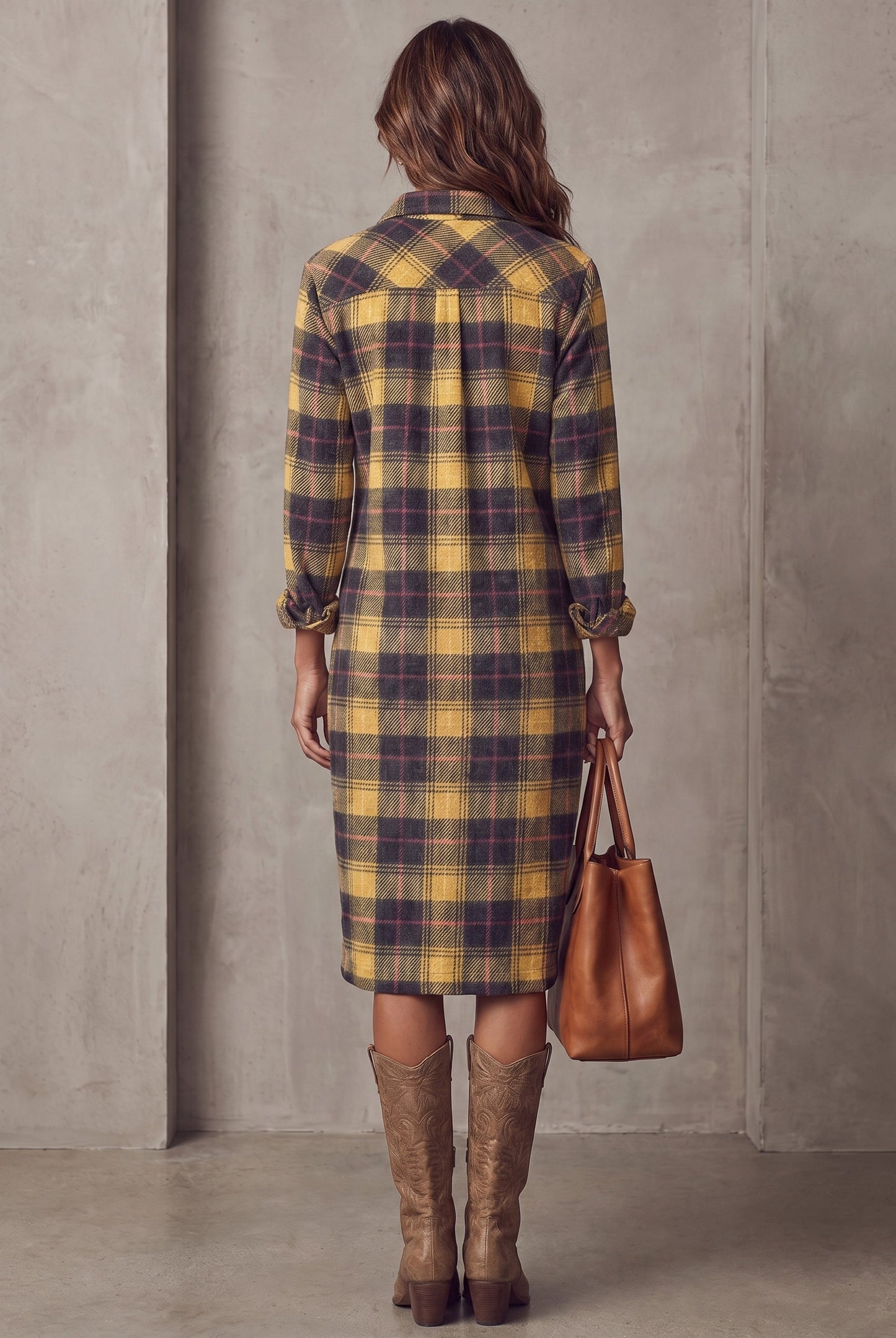 Plaid Button Front Midi Shirt Dress