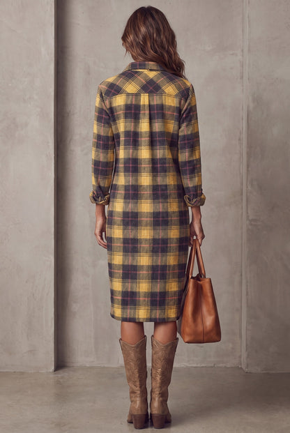 Plaid Button Front Midi Shirt Dress