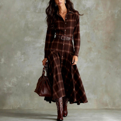 Plaid Long Sleeve Maxi Shirt Dress