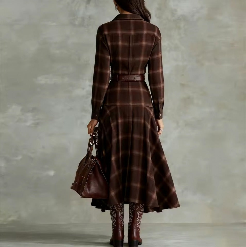 Plaid Long Sleeve Maxi Shirt Dress