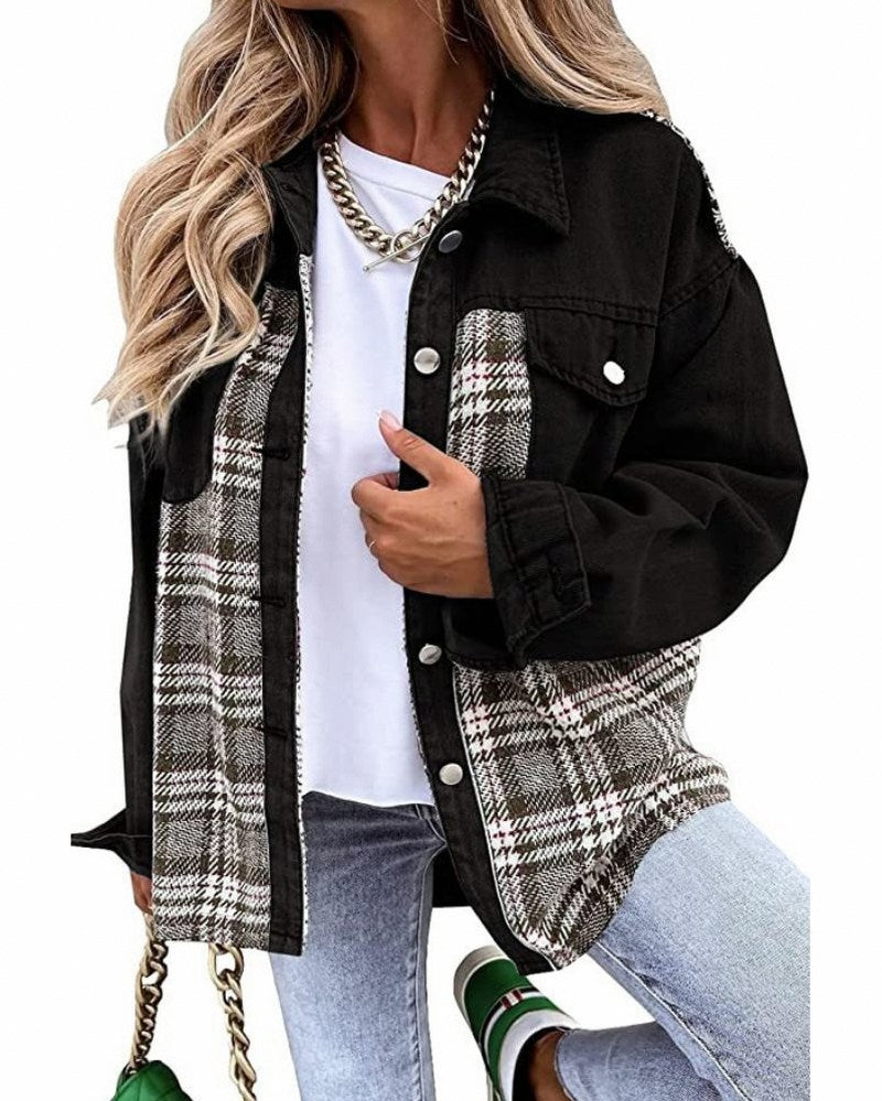 Plaid Panel Button Front Shacket