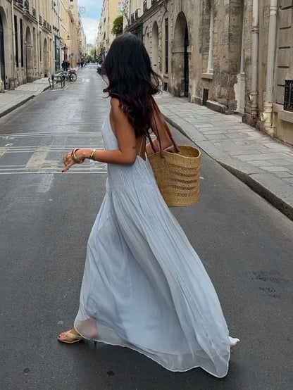 Pleated Backless Maxi Dress