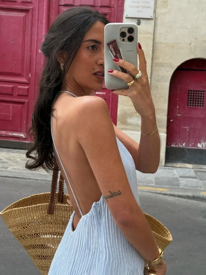 Pleated Backless Maxi Dress