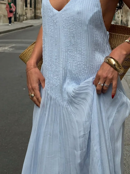 Pleated Backless Maxi Dress