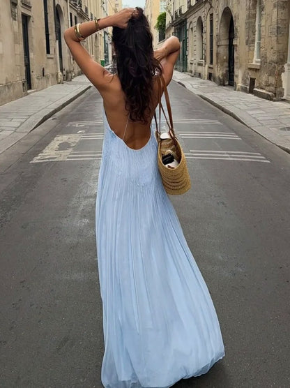 Pleated Backless Maxi Dress