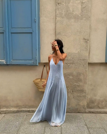 Pleated Backless Maxi Dress