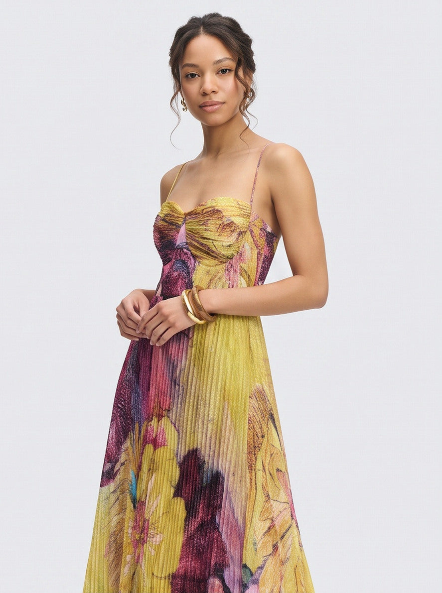 Pleated Sweetheart Maxi Dress