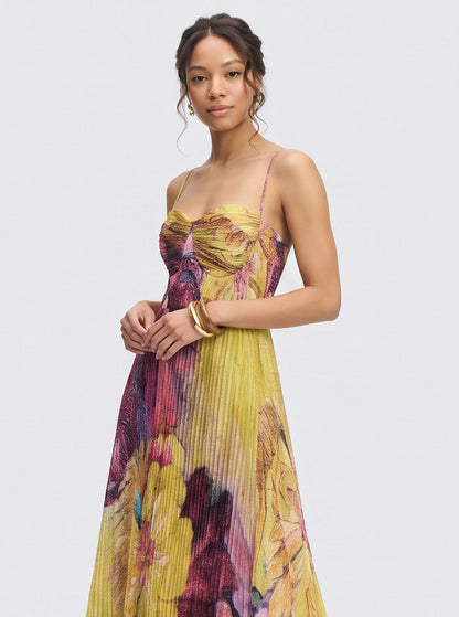 Pleated Sweetheart Maxi Dress