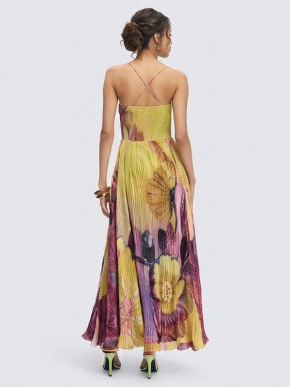 Pleated Sweetheart Maxi Dress