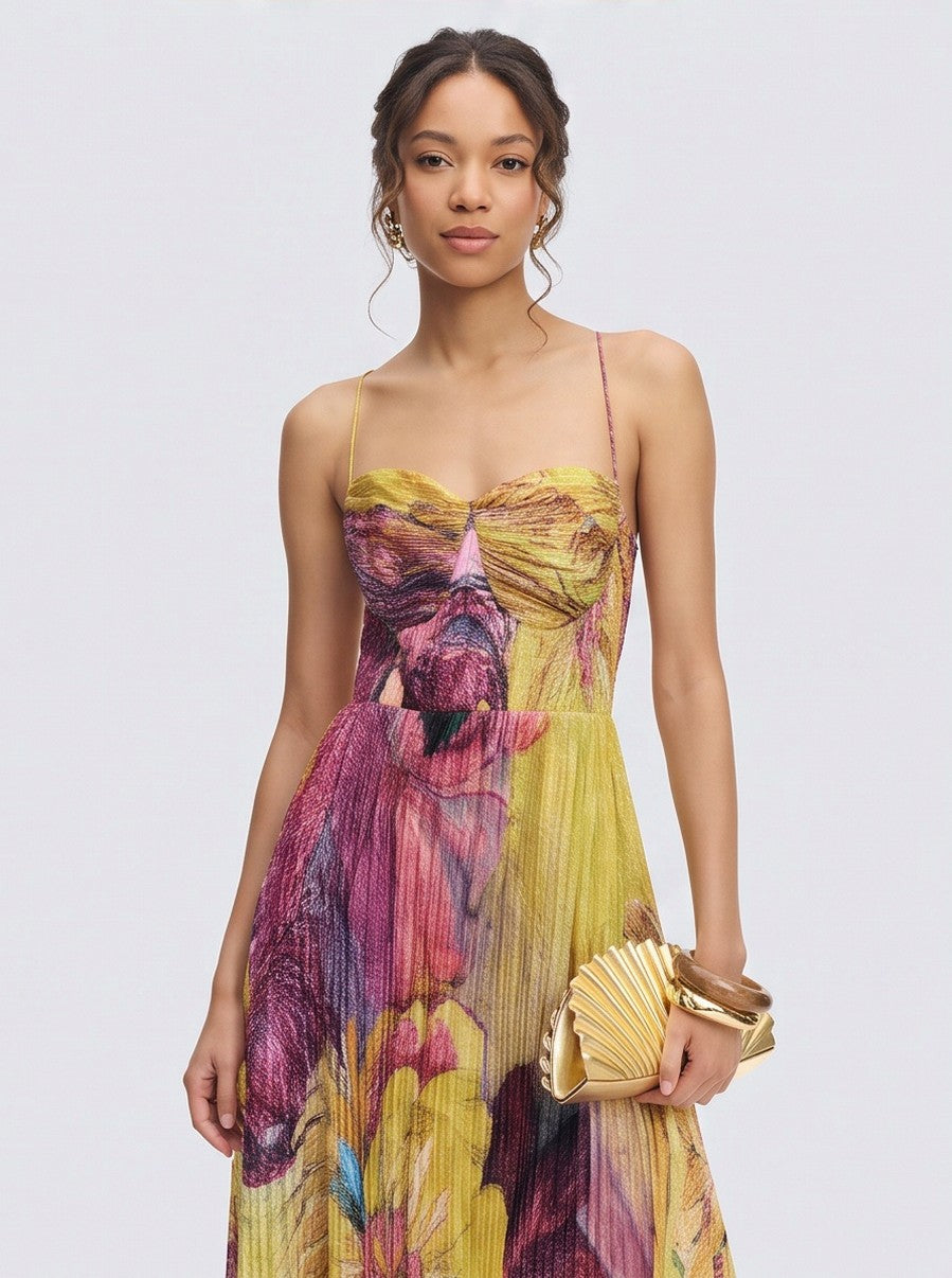 Pleated Sweetheart Maxi Dress