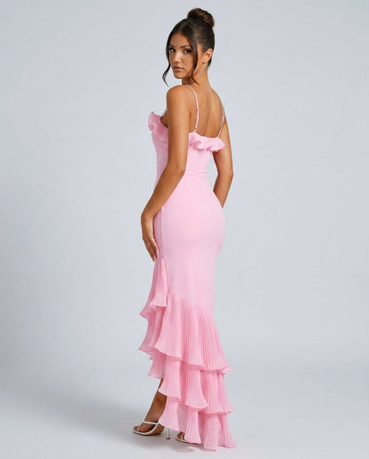 Pleated Tiered High Low Maxi Dress