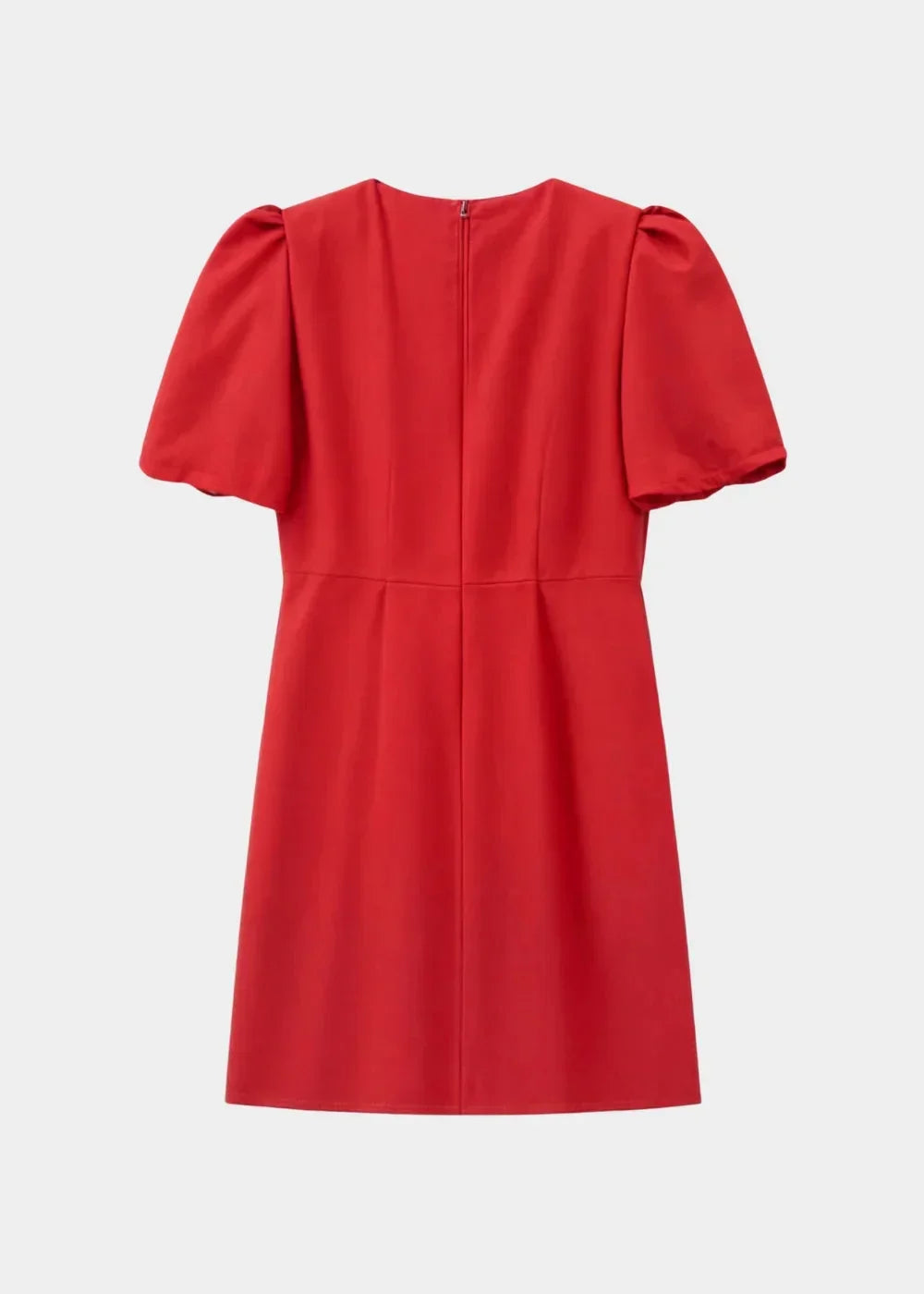 Red - Black mini dress with white polka dots, featuring short puff sleeves, a center front cutout, and three contrasting white 3D bows down the bodice.