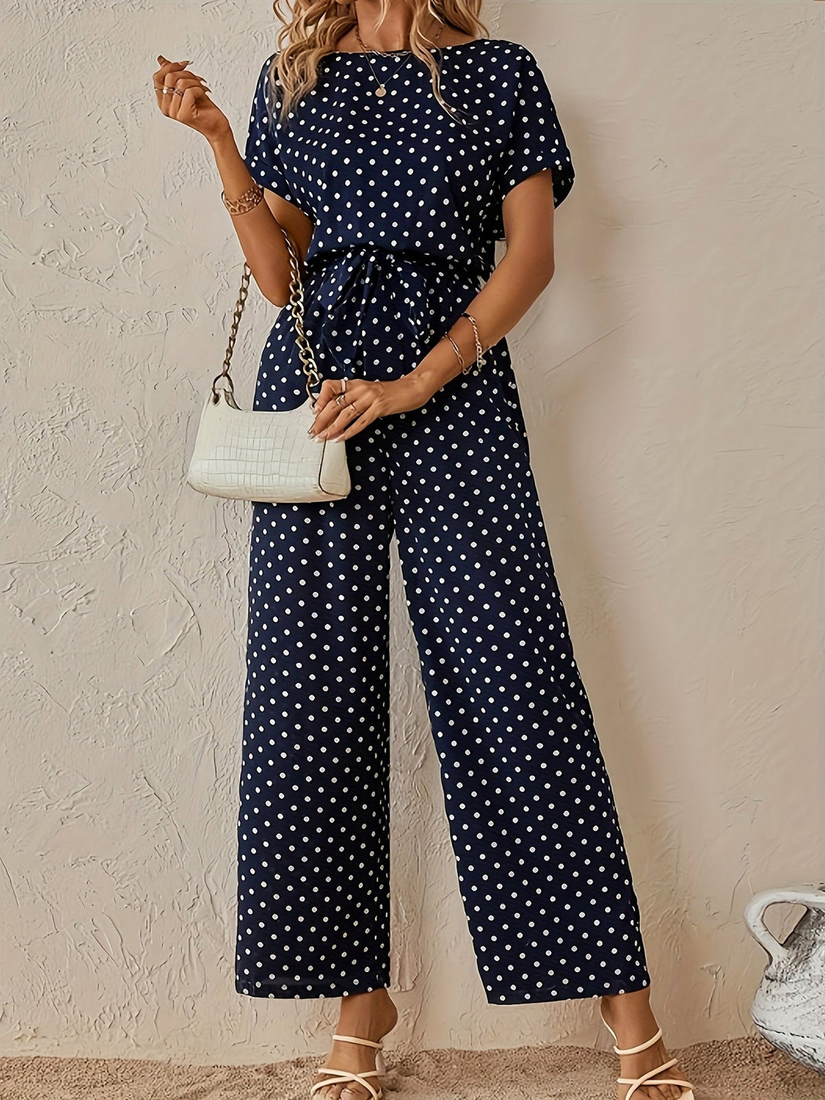 Polka Dot Tie Waist Jumpsuit