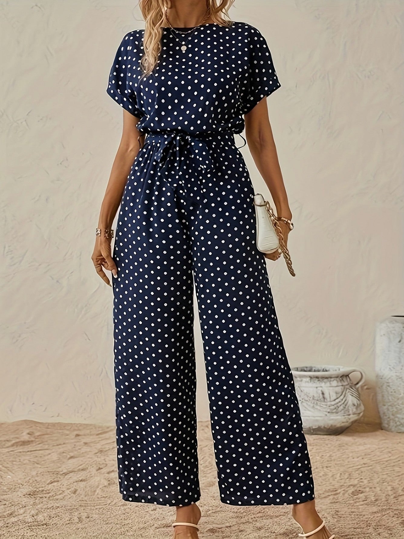 Polka Dot Tie Waist Jumpsuit