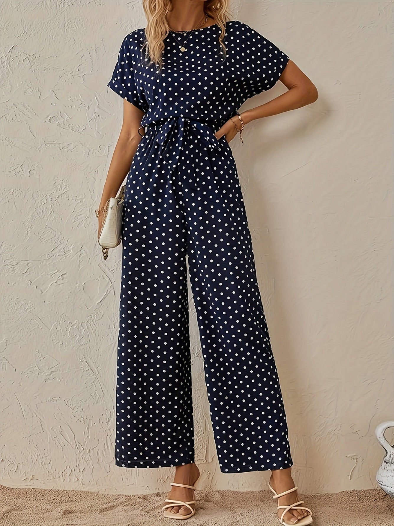Polka Dot Tie Waist Jumpsuit
