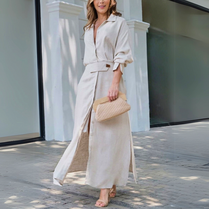 Poplin Button Front Maxi Shirt Dress