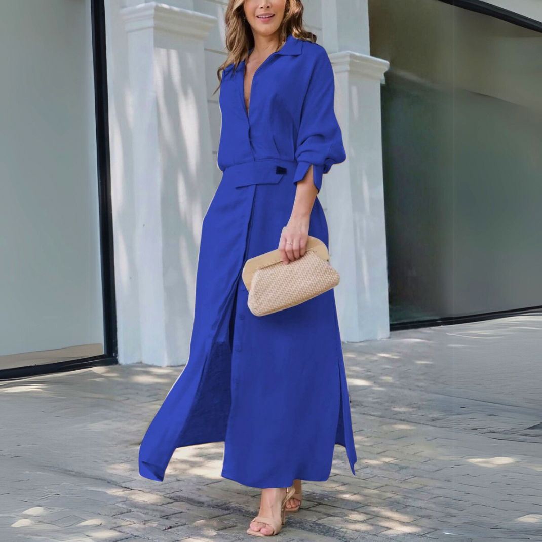 Poplin Button Front Maxi Shirt Dress