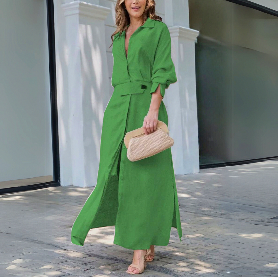 Poplin Button Front Maxi Shirt Dress