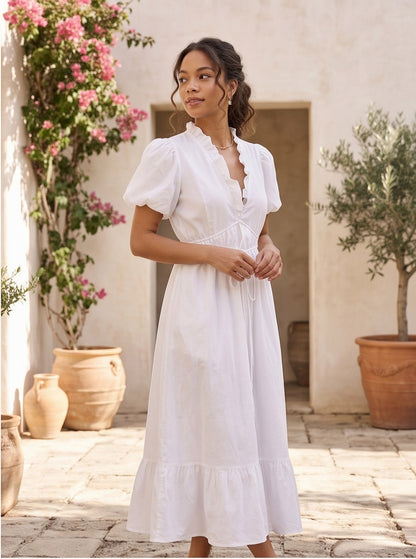 Puff Sleeve Tiered Midi Dress