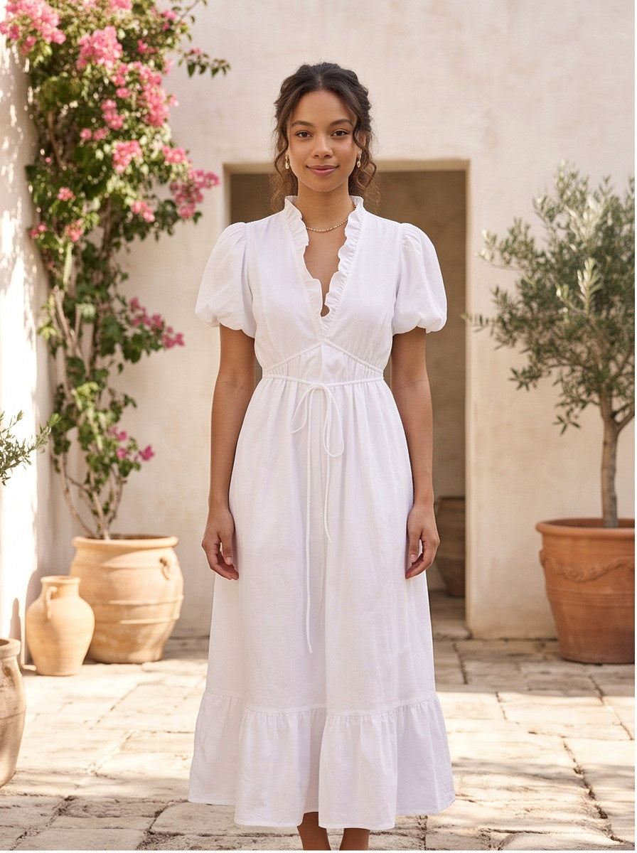 Puff Sleeve Tiered Midi Dress