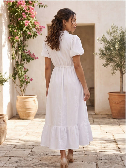 Puff Sleeve Tiered Midi Dress