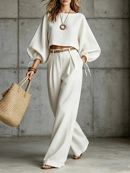 Puff Sleeve Top and Wide Leg Set