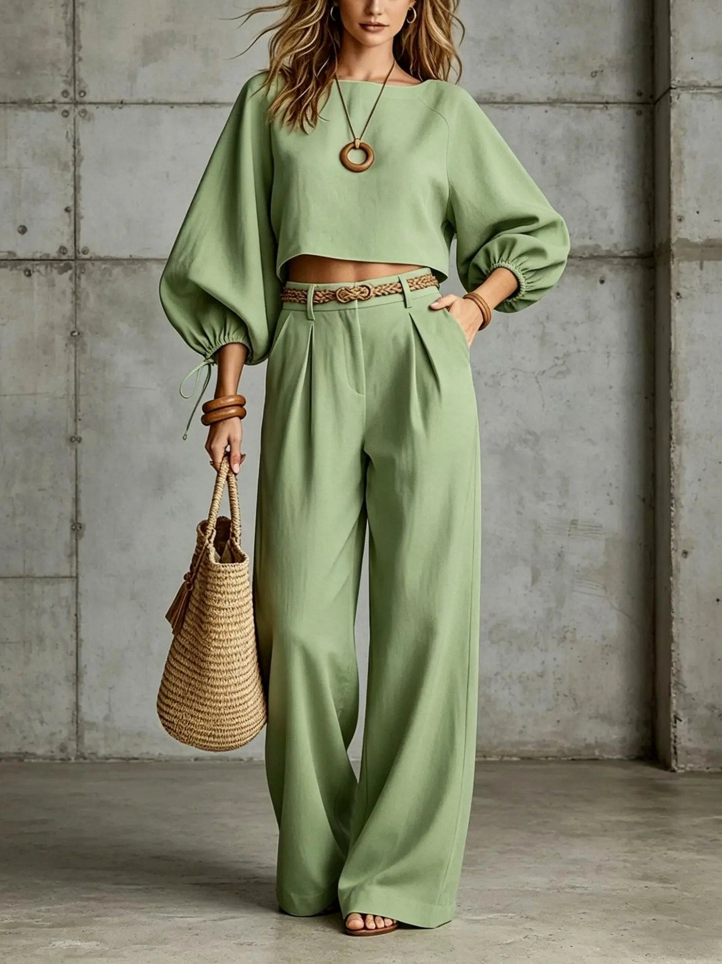 Puff Sleeve Top and Wide Leg Set