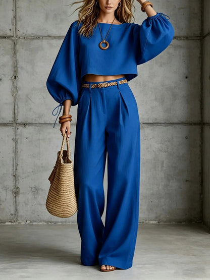 Puff Sleeve Top and Wide Leg Set