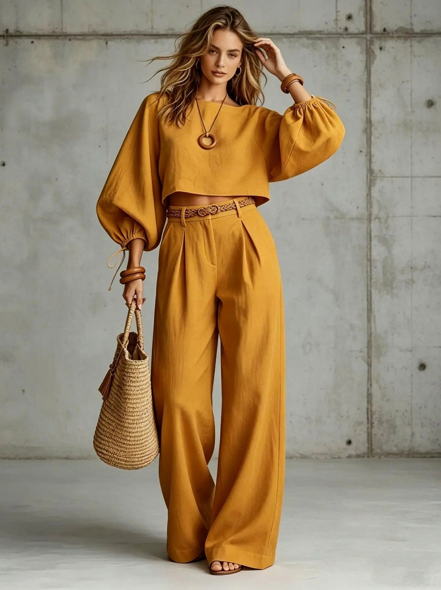 Puff Sleeve Top and Wide Leg Set