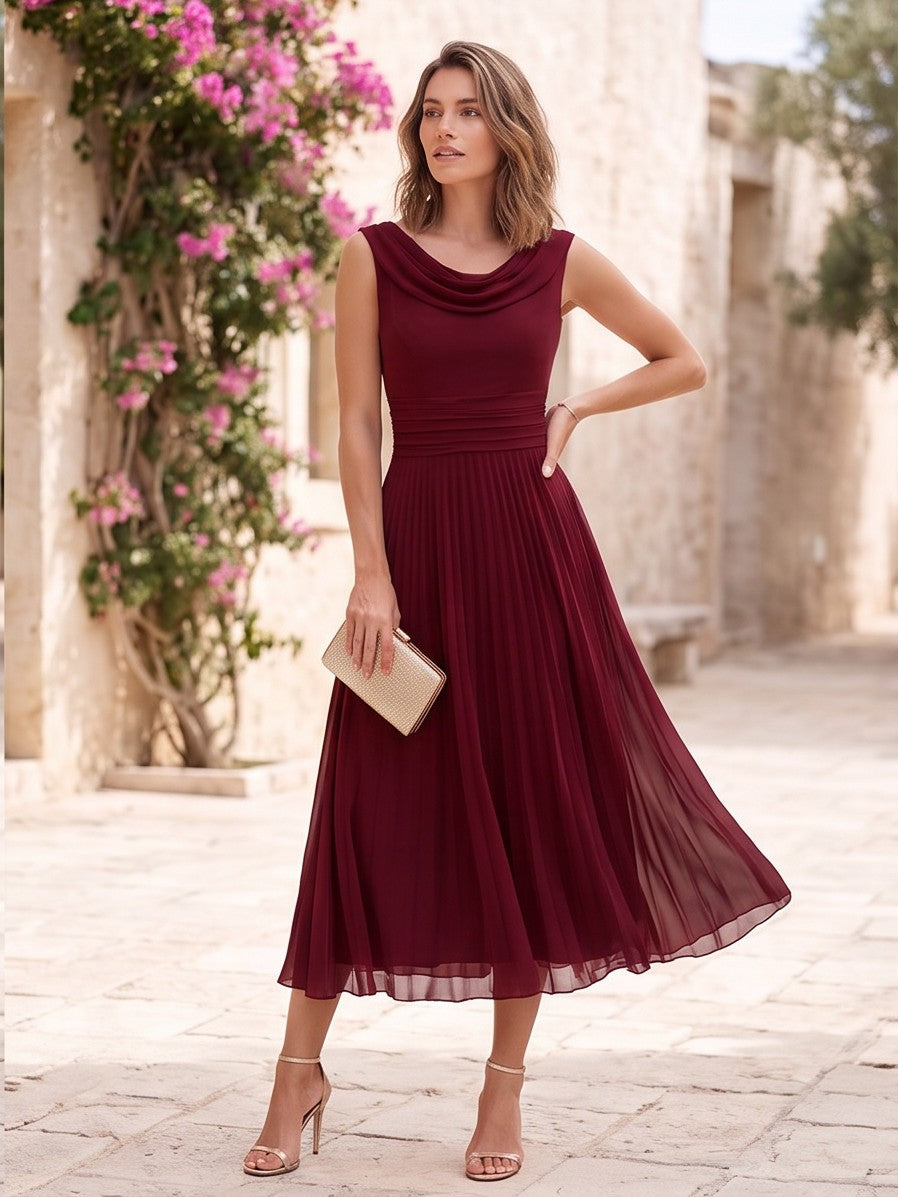 Chiffon Cowl Neck Midi Dress