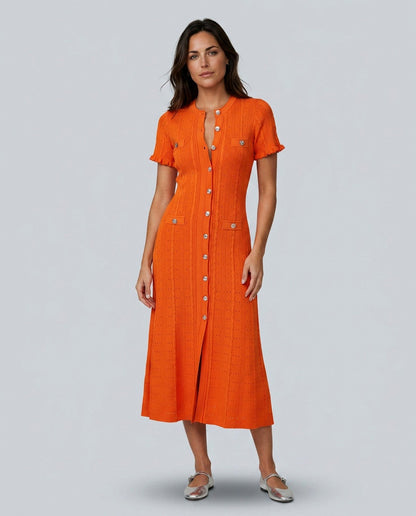 Ribbed Knit Button Front Midi Dress