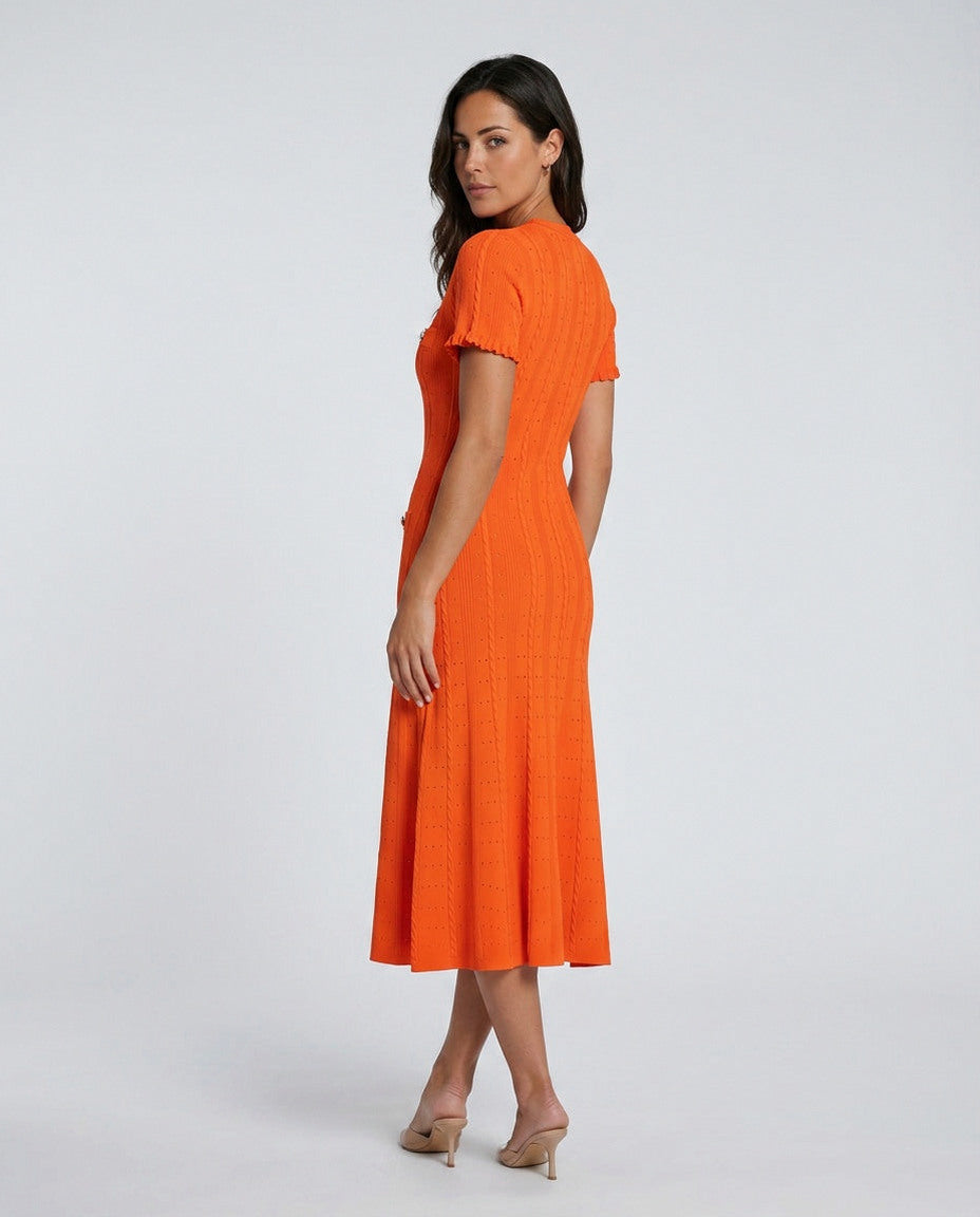 Ribbed Knit Button Front Midi Dress
